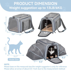 Espacio expandido en Petsfit para que la mascota se estire durante el viaje.