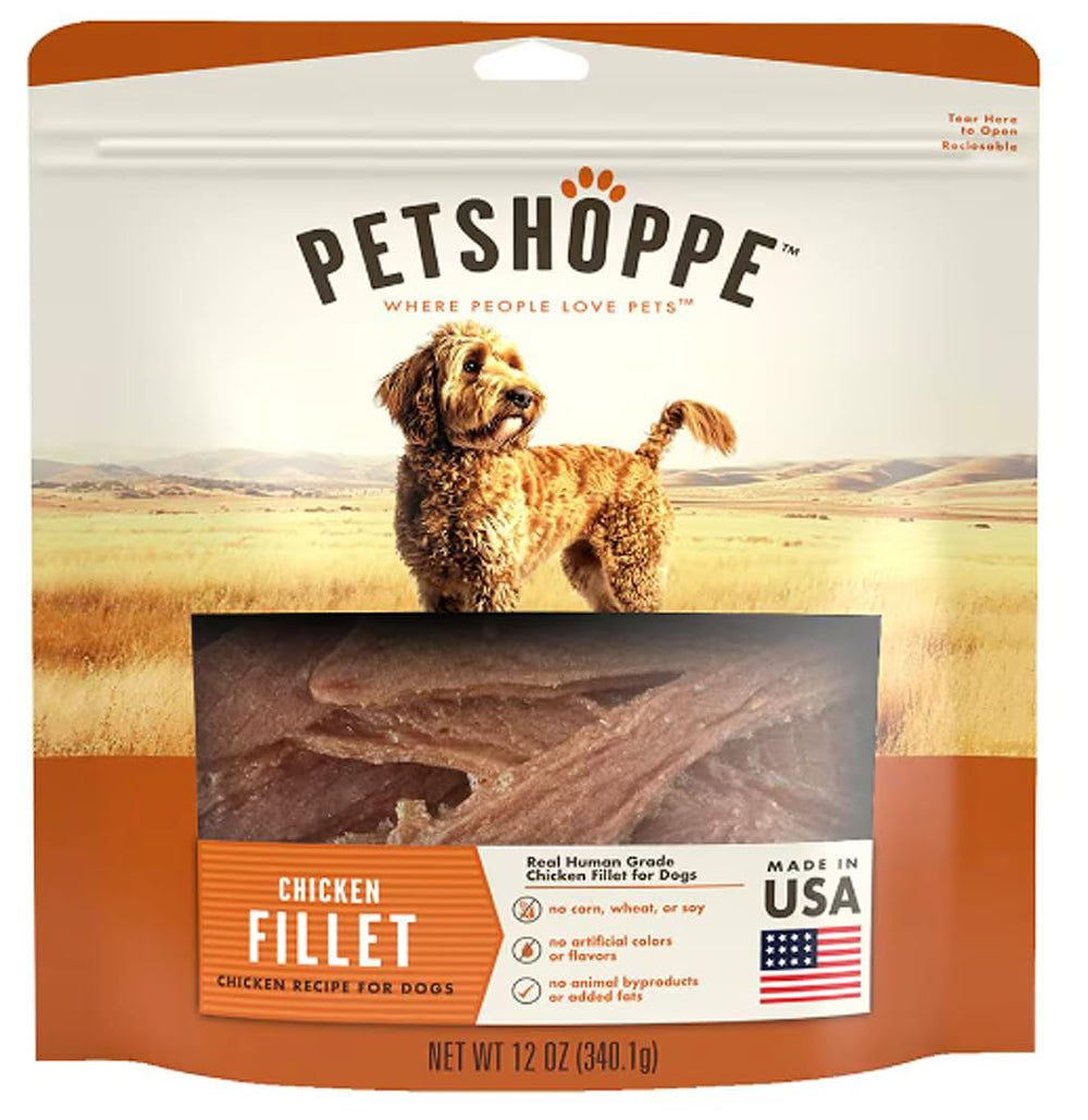 PetShoppe Premium Chicken Fillet con empaque práctico para premiar a tu perro.