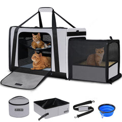Petskd transportín expandible para gatos gris, ideal para viajes y comodidad.