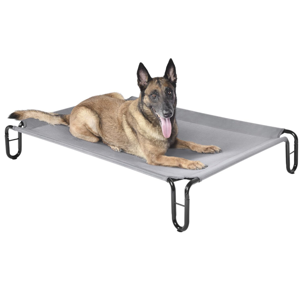 Pettycare cama elevada para perro grande muestra sus dimensiones y espacio de descanso cómodo.