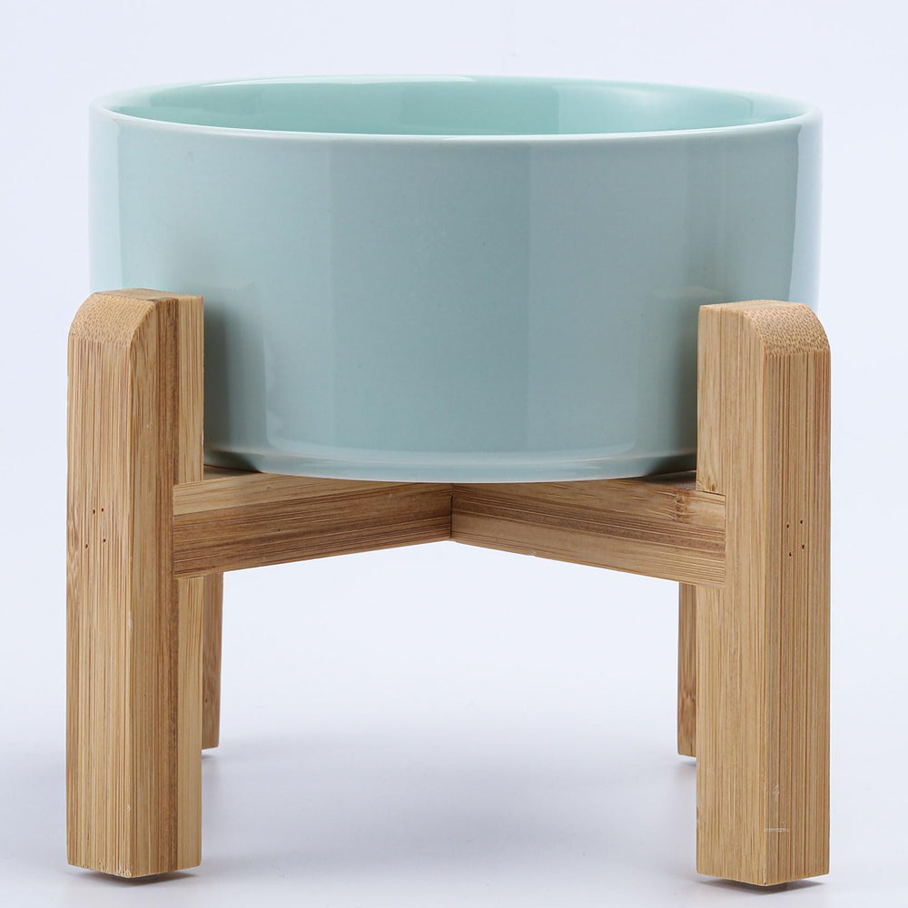Petygooing cuenco cerámico elevado con base de madera para perros estable.