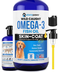 Planopaws Omega3 Chien – flacon; huile riche en DHA et EPA pour le pelage.