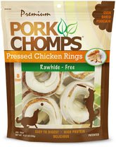 Pork Chomps: anillo de piel de cerdo prensada de 2,5 pulgadas para masticación prolongada.