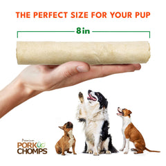 Pork Chomps piel de cerdo horneada con textura masticable para perros.