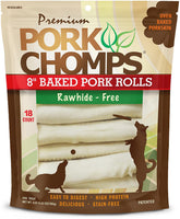 Pork Chomps rollos de piel de cerdo de 8 pulgadas para masticar.