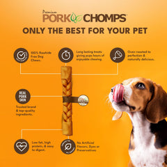 Pork Chomps: textura de piel en primer plano, digestibilidad notable.