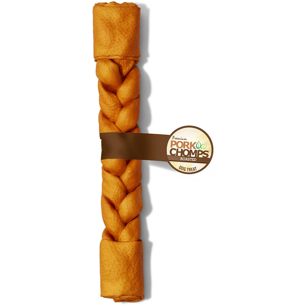 Pork Chomps: trenza asada de 10 pulgadas, ideal para entretenimiento prolongado.