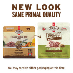 Primal Pet Foods Pronto Mini Nuggets, servir en taza, porciones fáciles de medir.