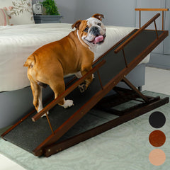 Priorpet rampa para cama de perro en abedul, plegable y duradera para subir con facilidad.