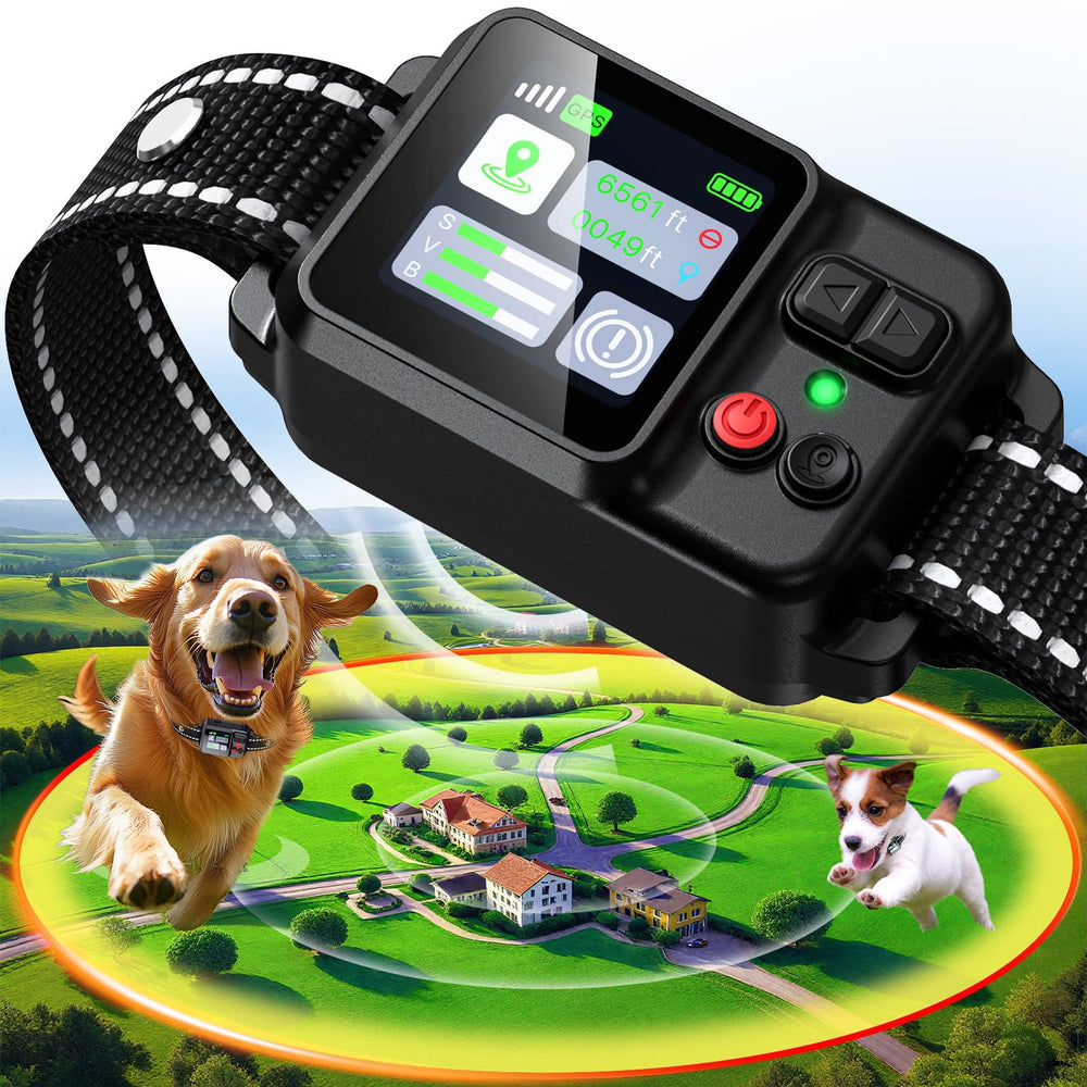 PRTRLFC collar GPS inalámbrico en primer plano, posicionamiento preciso para paseos diarios.