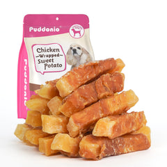 Puddonio Premios para perro pollo envuelto batata dulce, ideal para entrenamiento diario