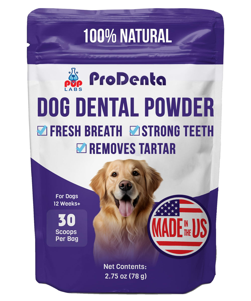 Prodenta de Pup Labs, polvo dental para perros, ideal para limpieza diaria.