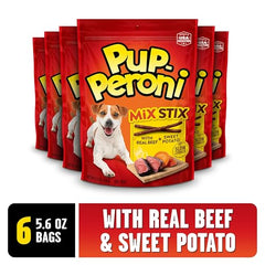 Pup-Peroni Mix Stix carne real como ingrediente principal, sabor auténtico para perros.