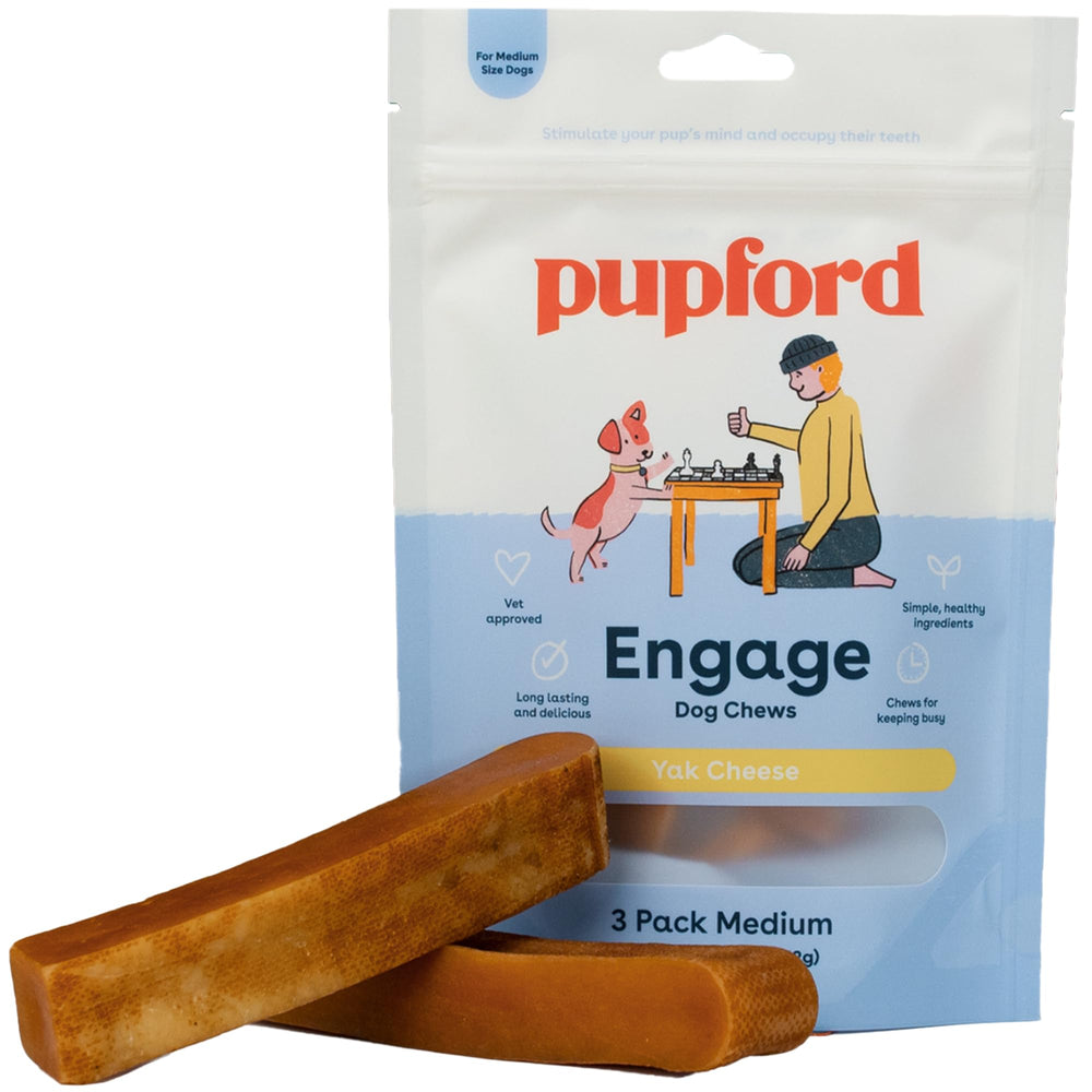 Pupford Yak Cheese Chews, paquete mediano, masticación duradera para perros.