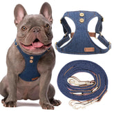 Puppytie arnés sin tirones denim azul para paseos más suaves.