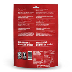 PureBites ingrediente único pollo, fuente de proteína natural.
