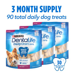 Purina DentaLife para perros pequeños y medianos: tamaño y uso indicados.