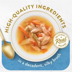 Purina Fancy Feast Broth Topper Clasico Atun-Pescado Blanco: real aroma marino.