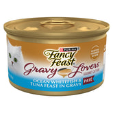 Purina Fancy Feast Gravy Lovers, pez blanco y atún en lata, sabor marino.