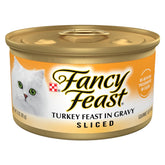 Purina Fancy Feast lonjas de pavo en salsa para gatos adultos, lista para la cena.