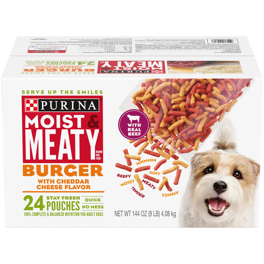 Purina Moist & Meaty Burger Cheddar en bolsa, listo para alimentar