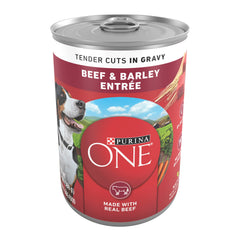 Purina ONE Lata carne cebada en salsa para perros adultos con sabor real.