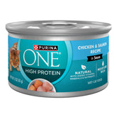 Purina ONE Natural para gatos con pollo y salmón en salsa, proteína alta para músculos.