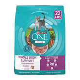 Purina ONE Plus bolsa de 22 lb para gatos, facilita el servicio diario y la frescura.