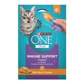 Purina ONE Purees inmunidad pollo real en tubo para recompensa sabrosa y práctica.