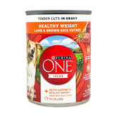 Purina ONE SmartBlend Tender Cuts en salsa: cordero y arroz integral para apoyar peso saludable.