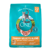 Purina ONE Tender Selects con pollo real, bolsa de 22 lb, croquetas para energía diaria.
