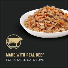 Purina Pro Plan Alimento Húmedo, gravy con carne real y zanahoria para gatos.
