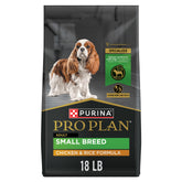 Purina Pro Plan para razas pequeñas, frente de bolsa, nutrición de alta proteína para perros activos.