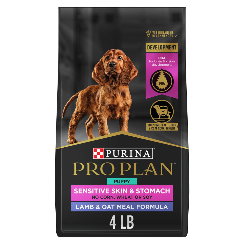 Purina Pro Plan Cachorro frente de bolsa, fórmula para piel sensible.