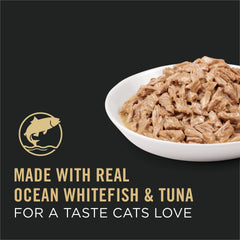 Purina Pro Plan Gravy: pescado blanco oceánico y atún en salsa, promueve sabor irresistible para gatos.