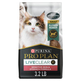 Purina Pro Plan LIVECLEAR: empaque frontal con fórmula de pavo y avena para gatos.