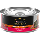 Purina Pro Plan Pate sin grano con carne y zanahorias, textura suave para gatos adultos.