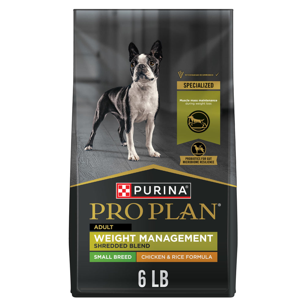 Purina Pro Plan para razas pequeñas, bolsa frontal, fácil de identificar y almacenar.