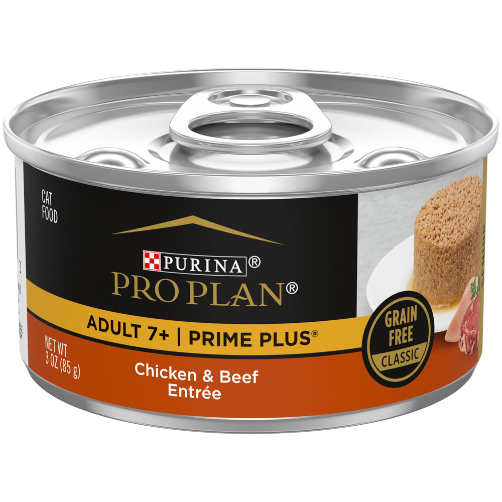 Purina Pro Plan Senior gato, pate pollo y carne, lata 3oz: sabor que motiva la ingesta.
