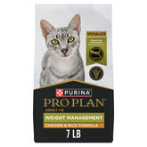 Purina Pro Plan Gestión de Peso para gatos con pollo real como primer ingrediente.