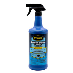 Pyranha Equina Aerosol: botella visible, repelente eficaz para caballos en establo.