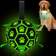 QDAN pelota de perro luminosa con correas para juego nocturno seguro
