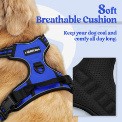 Arnés acolchado Rabbitgoo azul con padding suave para mayor comodidad.