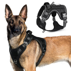 Arnés táctico Rabbitgoo para perros grandes visto de frente con ajuste seguro.