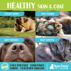 Raw Paws coconut oil helps dry nose and itchy skin on dogs.