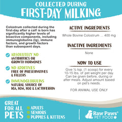 Raw Paws Colostro bovino se disuelve en agua para mascotas