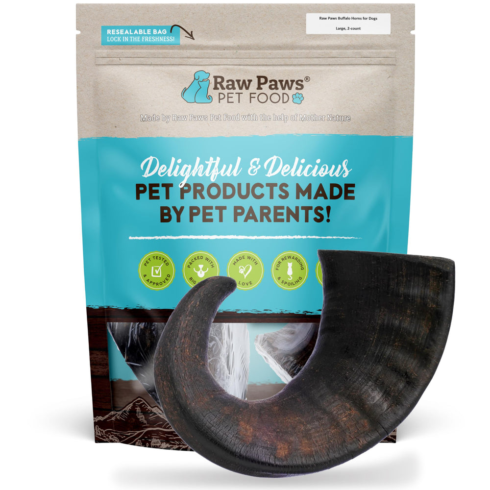 Hueso de cuerno de búfalo grande Raw Paws para perros, duradero y seguro.