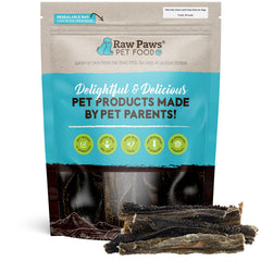 Raw Paws palitos de tripa de cordero verde, paquete listo para perros, snack natural.
