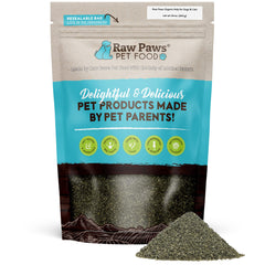 Raw Paws Polvo de Alga Kelp, frasco; aporta nutrientes clave para mascotas.