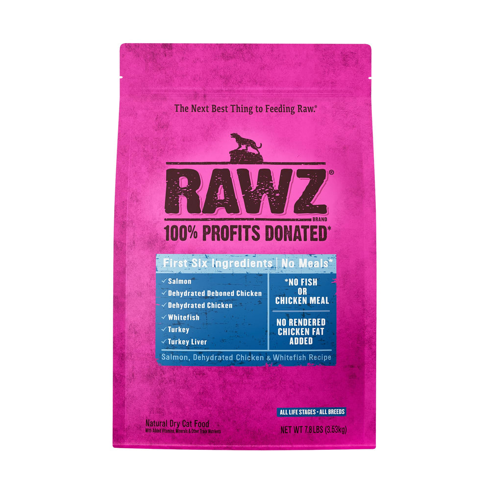 Rawz salmón-textura-crujiente para gatos, ideal para la experiencia de alimentación diaria.